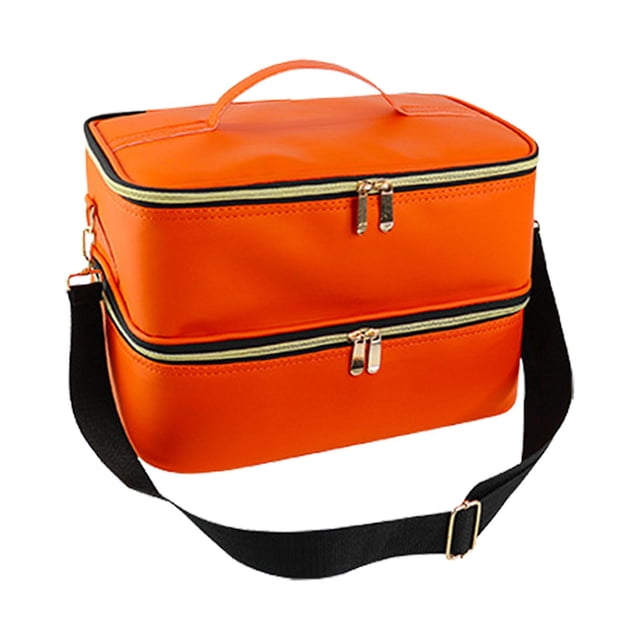 Organizador de esmaltes de uñas de doble capa, bolso ligero para naranja