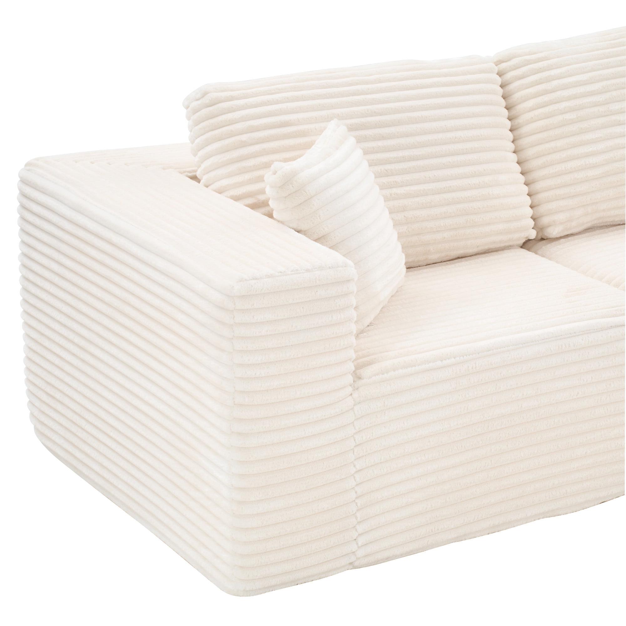 MAYEERTY 104" Cloud Sectional Sofa, Compressed Corduroy Modular Boneless Couch, No Assembly Required for Home Lounge,Beige