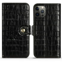 Nalacover Wallet Case for iPhone 14 Pro Max, Crocodile Texture Premium Luxury Genuine Leather Card Slots Holder Flip Folio Cover with Kickstand Magnetic Clasp Soft Silicone Shockproof Case,Black