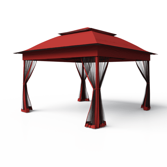 Meetleisure 11'x11' Pop Up Gazebo for Patios, Outdoor Canopy Tent with Sidewalls, Mosquito Netting, Pop Up Shelter for Wedding Party, Red