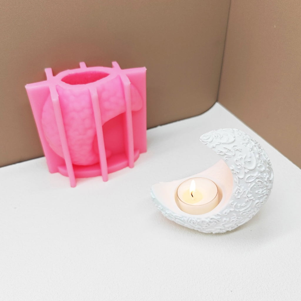 Moon Shape Candle Holder Molds Silicone Tealight Stand Molds for Epoxy Resin