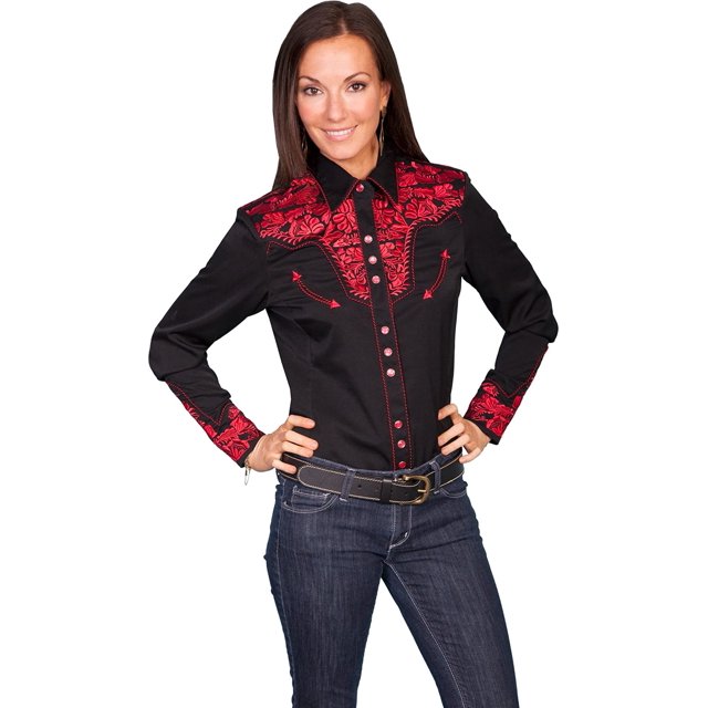 Scully Chemise Western Brodée Argentée pour Femmes - Pl654-Slv