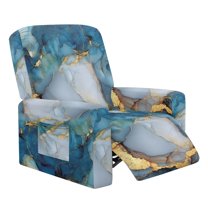 Xoenoiee Blue Golden Marble Pattern Recliner Chair Covers, Lazy Boy Recliner Covers Stretch Couch Cover Slipcovers 4 Pieces Furniture Protector with Elastic Bottom for Dogs Cats Kids