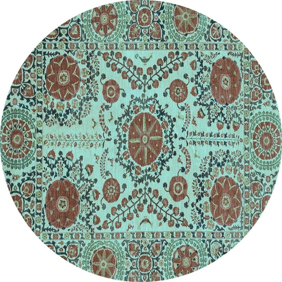 Ahgly Company Indoor Round Abstract Light Blue Modern Area Rugs, 6' Round
