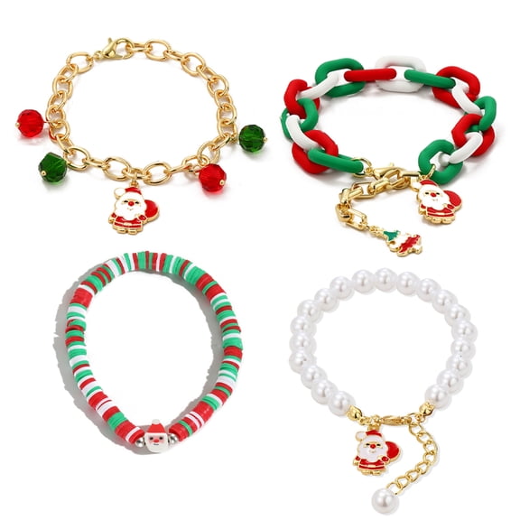 4 pcs Christmas Bracelet, Colorful Bracelet Christmas Holiday Bracelets Set for Women Girls, Christmas Holiday Jewelry Gift