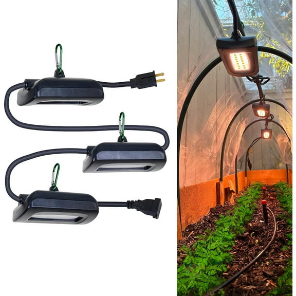 12FT Outdoor Grow Lights LED String Plant Light, IP65 Waterproof, Full Spectrum, 120V, ETL Listed, 33.89 umol/s, Linkable Grow Light for Greenhouse & Outdoor Garden & Raised Bed (3-Bulbs)