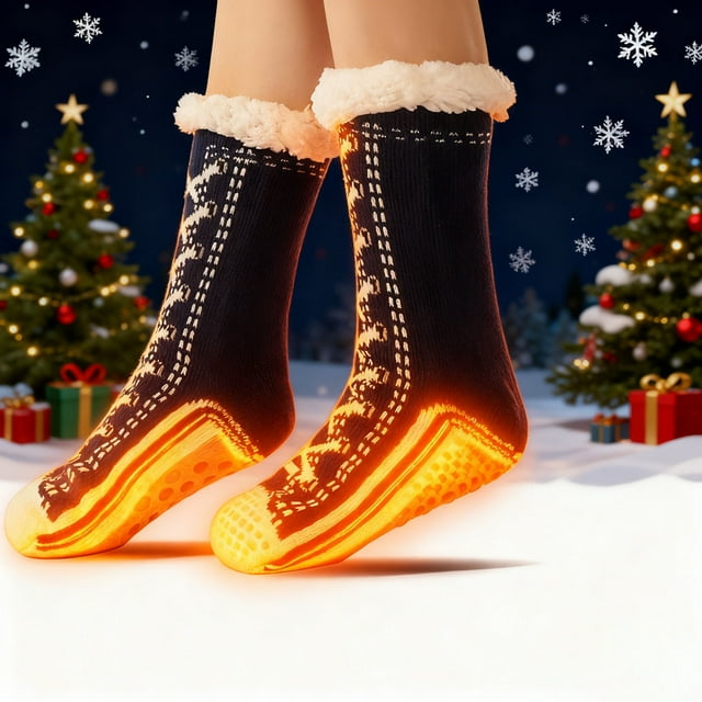 Rechargeable Heated Socks, Electric Warming Foot Warmers with USB, Anti-Slip Grip, Breathable Layer, Elastic Ribbed Cuff for Winter, Travel, Camping, Home, Sleeping