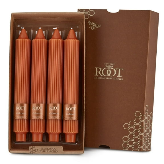 ROOT Unscented Grecian Collenettes Taper Candles, 9-Inch Tall, Box of 4, Rust