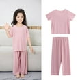 thumbnail image 2 of KAUOD Girls 2 Piece Outfits Summer Casual Loose Short Sleeve Pullover Tops & Wide Leg Pants Sets Tracksuit New Sweats for Girls, 2 of 9