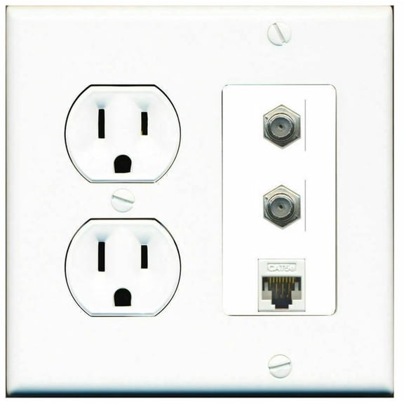 Ultra Spec Cables Custom 15 Amp Round Power Outlet 2 Coax Cat5e Wall Plate