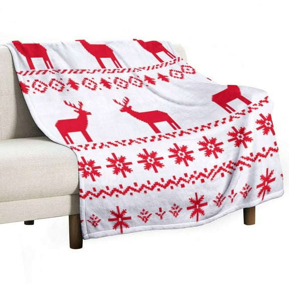 Red Reindeer Snowflake Pattern Blanket Soft Cozy Flannel Blanket for man women