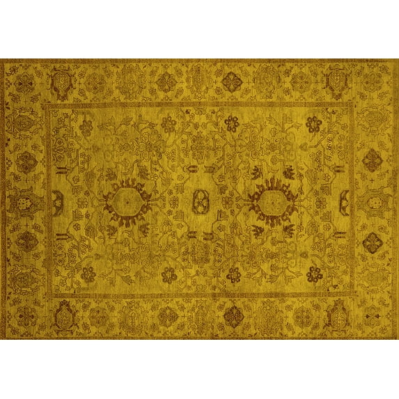 Ahgly Company Machine Washable Indoor Rectangle Oriental Yellow Industrial Area Rugs, 7' x 9'