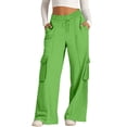 thumbnail image 3 of Women's Wide Leg Cargo Pants Adjustable Drawstring Waist Casual Lounge Trousers with Pockets Oversized Streetwear Comfort Fit Green XXL, 3 of 8
