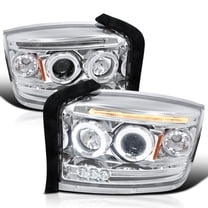 Spec-D Tuning Chrome Projector Headlights Compatible with 2005-2007 Dodge Dakota, Left   Right Pair Headlamps Assembly