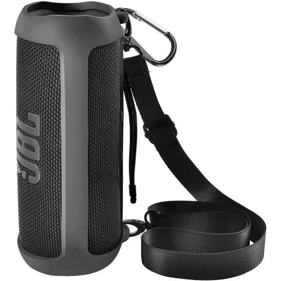 Silicone Case Cover for JBL FLIP 6 Waterproof Portable Bluetooth Speaker with Shoulder Strap and Carabiner - Black