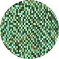 thumbnail image 1 of Ahgly Company Machine Washable Indoor Round Checkered Turquoise Blue Modern Area Rugs, 3' Round, 1 of 4
