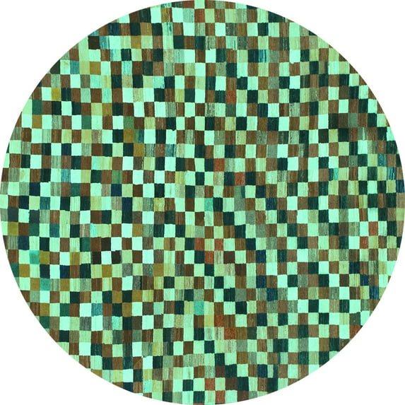 Ahgly Company Machine Washable Indoor Round Checkered Turquoise Blue Modern Area Rugs, 3' Round
