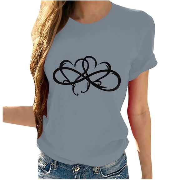 Dyegold Graphic Tees for Women Cute Heart Graphic Crewneck Short Sleeve Regular Fit Casual Summer Tee T-Shirts Tshirt Tops