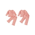 thumbnail image 5 of RUINIXCW Toddler Baby Girls Fall Outfit Fashion Floral Print Long Sleeve Ribbed Tops with Pants 2Pcs Set, 5 of 9