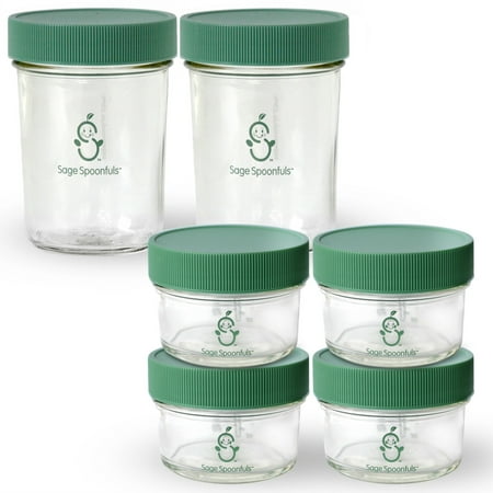 Sage Spoonfuls Glass Baby Food Storage Container, 4 oz / 8 oz, 6