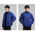thumbnail image 5 of Daznico Mens Winter Jacket - Men's Short and Lightweight Down Jacket Stand Up Collar Hooded Couple's Style Middle and Young Men's Thin Down Jacket Plus Size Jacket,Color:Blue,Size:3XL, 5 of 6