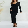 thumbnail image 2 of Women Long Sleeve Bodycon Sweater Dress Ribbed Knit Slim Fit Maxi Long Dress, 2 of 6