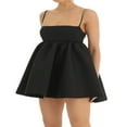 thumbnail image 3 of PENGXIANG Women Y2k Flare Mini Dress Spaghetti Strap Rhinestone Ruffle Short Dress Sleeveless Lace Bodycon Party Dresses Black M, 3 of 4
