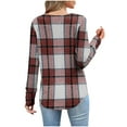 thumbnail image 4 of YUGYXL Women's Fashion Tunic Shirts V Neck Plaid Button Up Tops Long Sleeve Irregular Casual Comfort T-Shirts Wine XL, 4 of 8