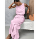 thumbnail image 5 of Conjuntos de 2 Piezas para Mujer: Chaleco de , Conjuntos Casuales Elegantes, Pantalones de Pierna con Abertura Alta. Rosa M, 5 of 7