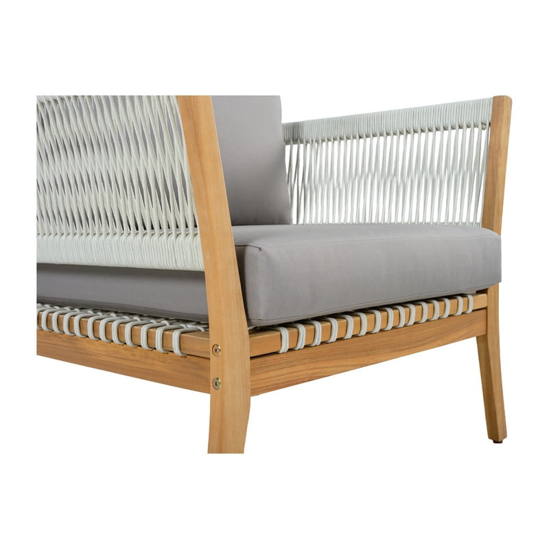 1Pcs Outdoor Acacia Wood Dining Chair with Woven Rope Armrests, Weather-Resistant Modern Accent Armchair with Thick Cushions