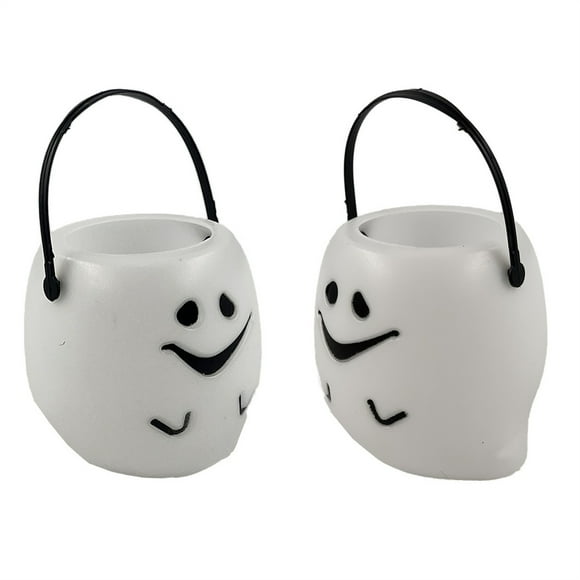 Aihimol Halloween Pumpkin Bucket, Pumpkin Ghost Candy Bucket Trick or Treat Bucket Plastic Lantern Bucket for Halloween Party Decorations Party Favor White