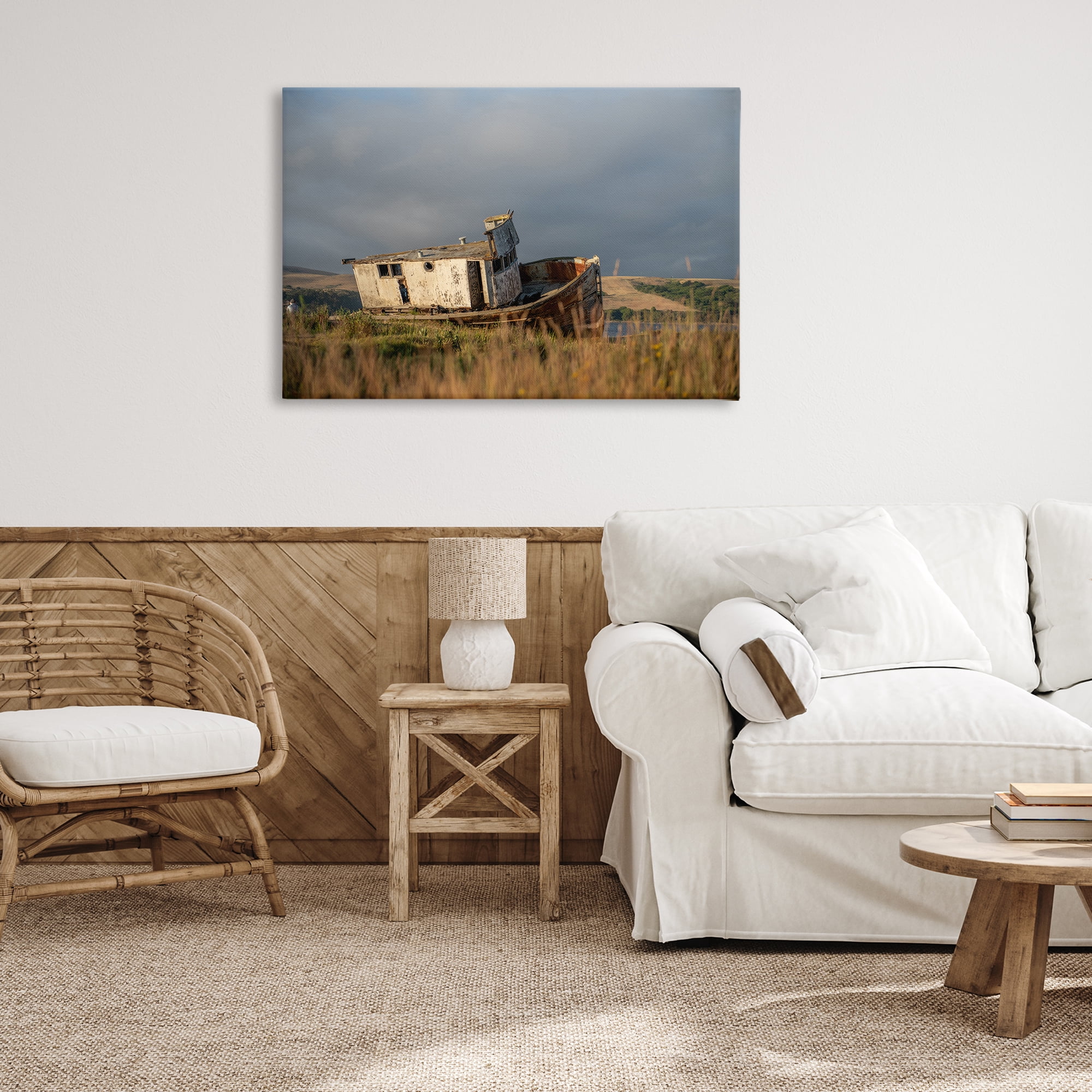 Stupell Industries Old Shipwreck on Beach Landscape & Nature Photography Wrapped Canvas Art Print Wall Art, 36 x 24