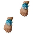 thumbnail image 2 of Bearachild Ramillete de muñeca de rosa satinada hecho a mano de larga duración para bodas y graduaciones elástica N14peacock blue N14azul pavo real 2Conjunto, 2 of 6