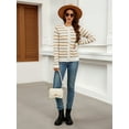 thumbnail image 2 of Women'S Cardigan Sweaters Striped Open Front Button Down Knitted Coat Cropped Fall Outwear White-Brown XL, 2 of 8