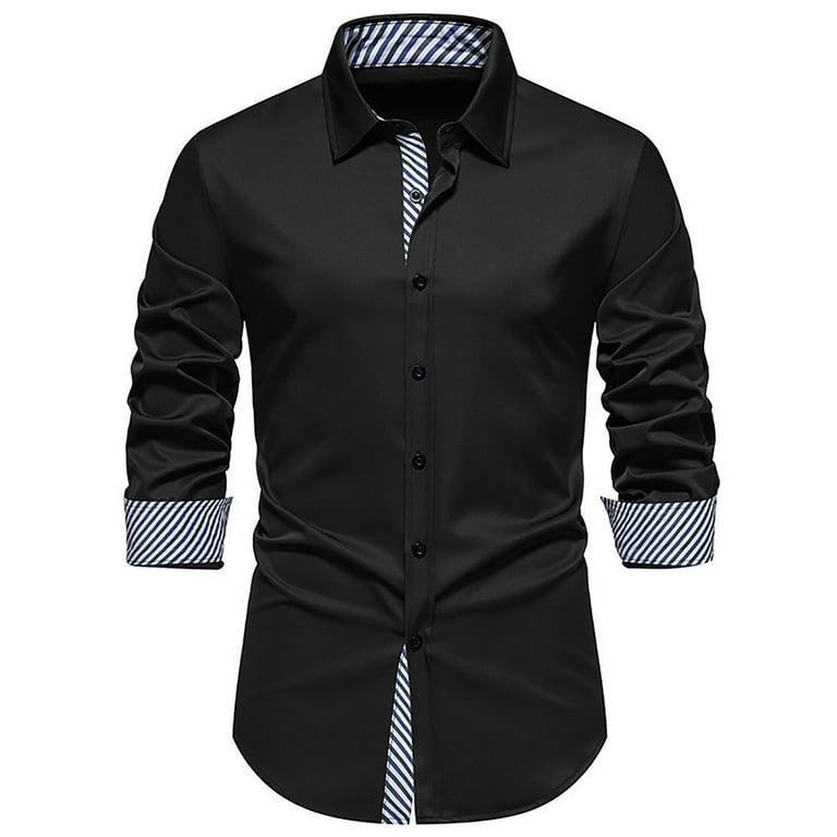 JUUYY Men s Striped Color Blocking Casual European Long Sleeve Dress Shirts Regular Fit Casual Business Official Wedding Button Down Formal Shirts