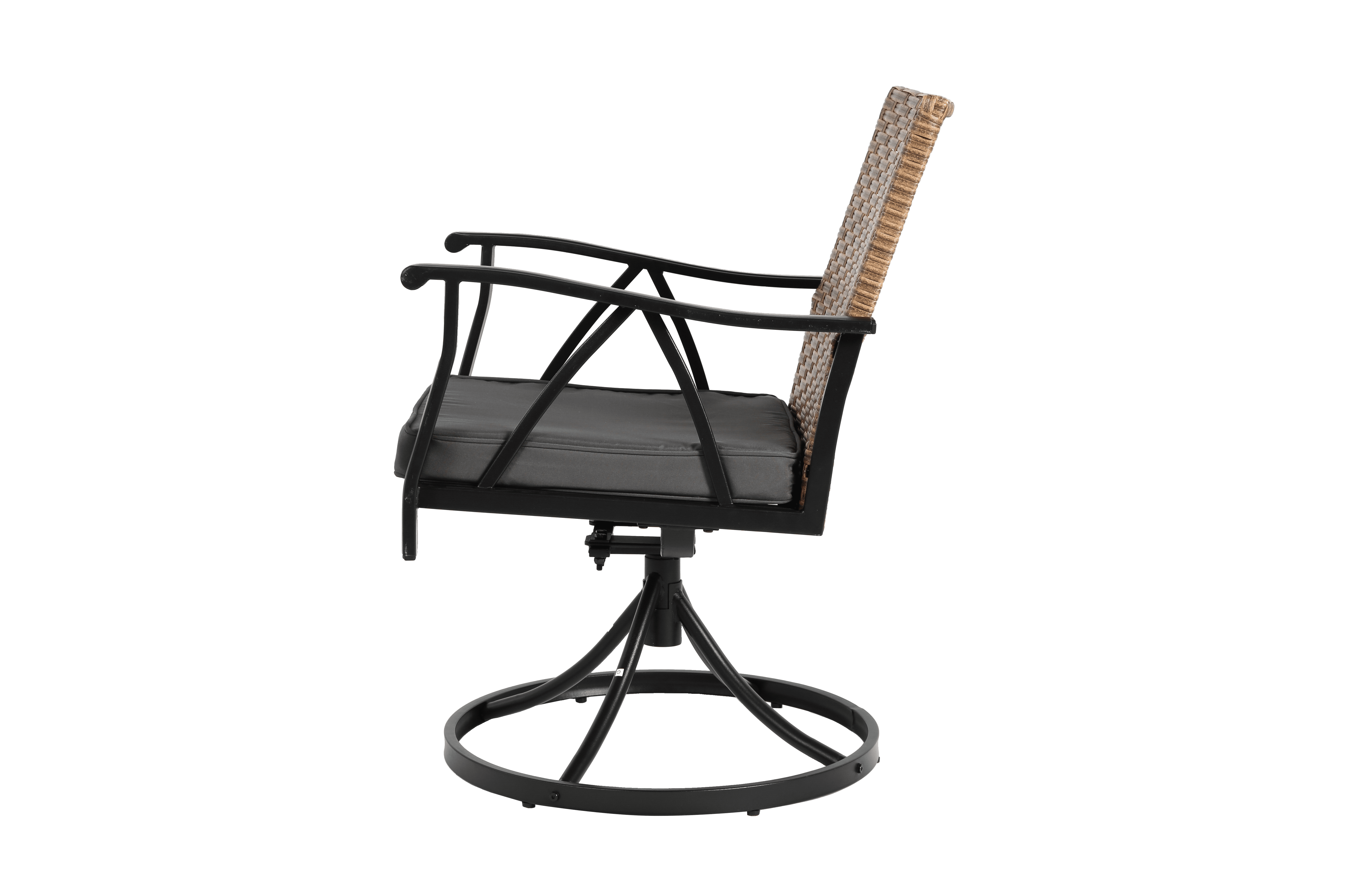 Patio Dining Set of 5 with 4 Swivel Rocker Chairs and 1 Steel Table, Outdoor Wicker Furniture for Backyard and Deck, Brown and Grey