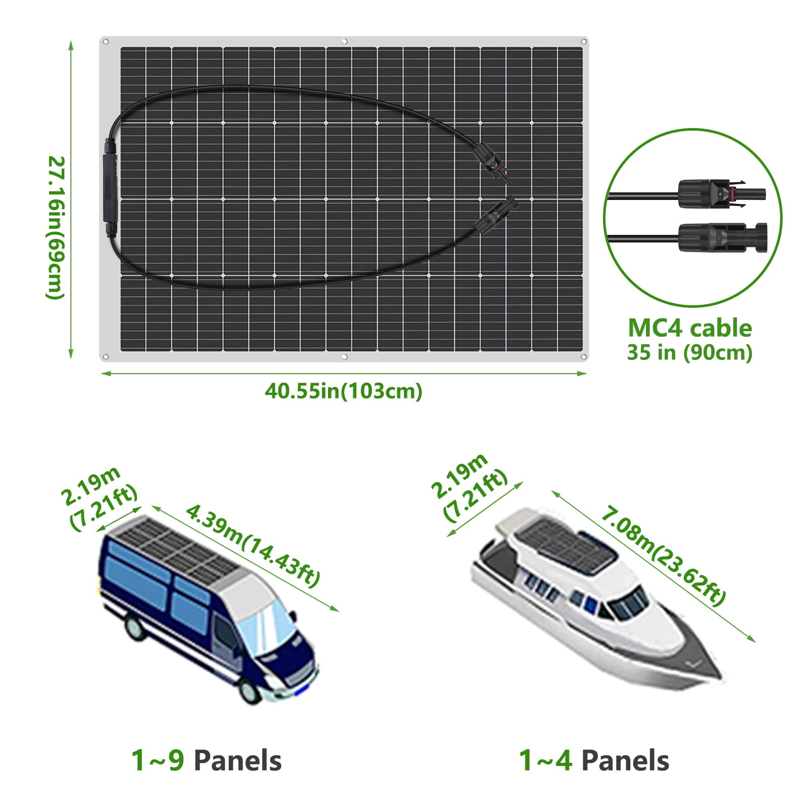 WERCHTAY 200W Flexible Solar Panel Ultra Thin Ultra Lightweight Off-Grid Charger for Marine RV Cabin Van Car Uneven Surfaces