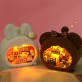 thumbnail image 3 of Visland 1 Set House Assembled Toy with Furniture Bear Rabbit Hut Handmade Model Toy Ornament LED Light DIY Wooden Miniature Building Doll House Kit Birthday Gift, 3 of 8