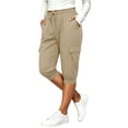 thumbnail image 4 of Lenpel Womens Capri Pants Casual Drawstring Elastic Waist Cargo Pants with Pockets Solid Color Workout Cropped Joggers(Khaki,XX-Large), 4 of 7