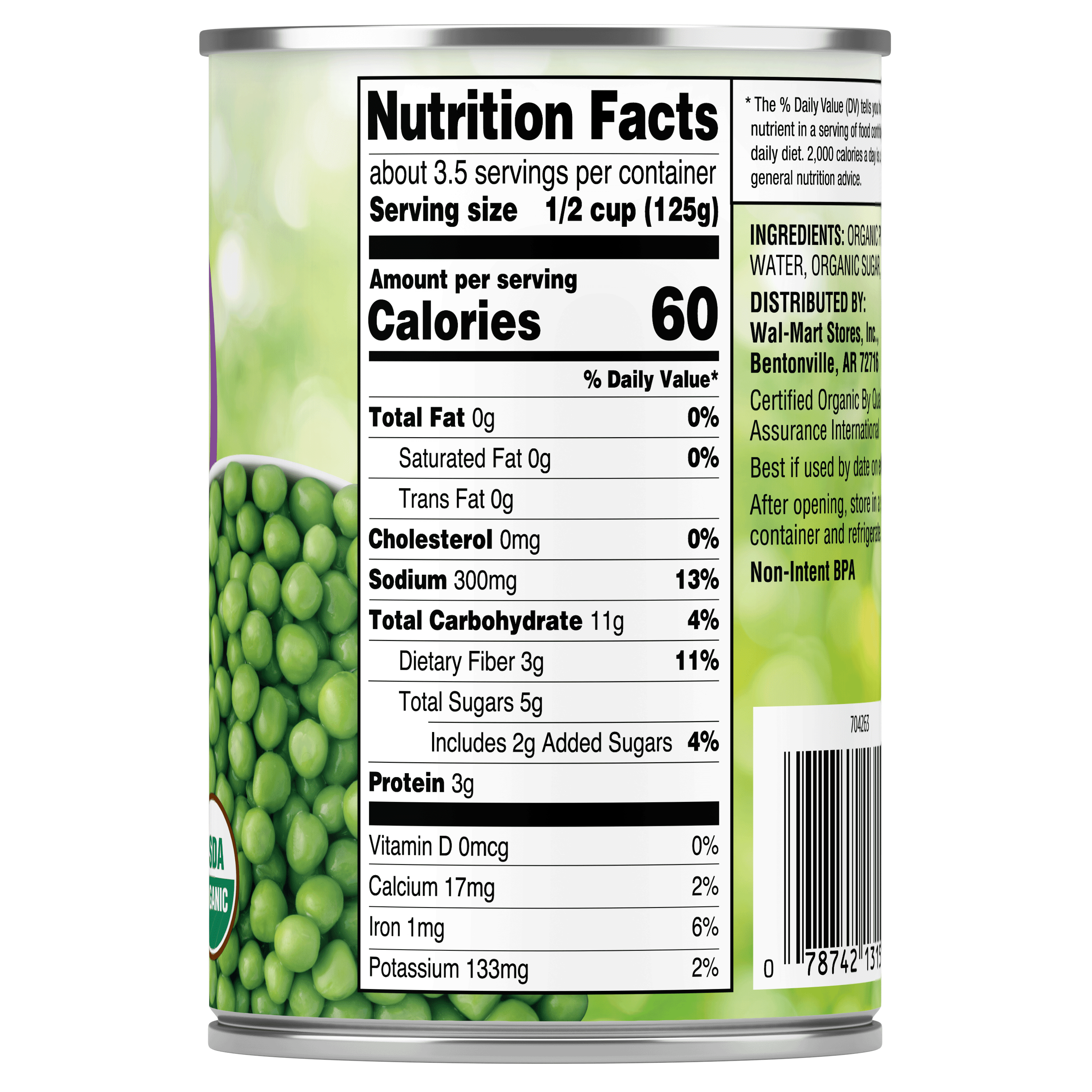 Great Value Organic Peas, 15 oz