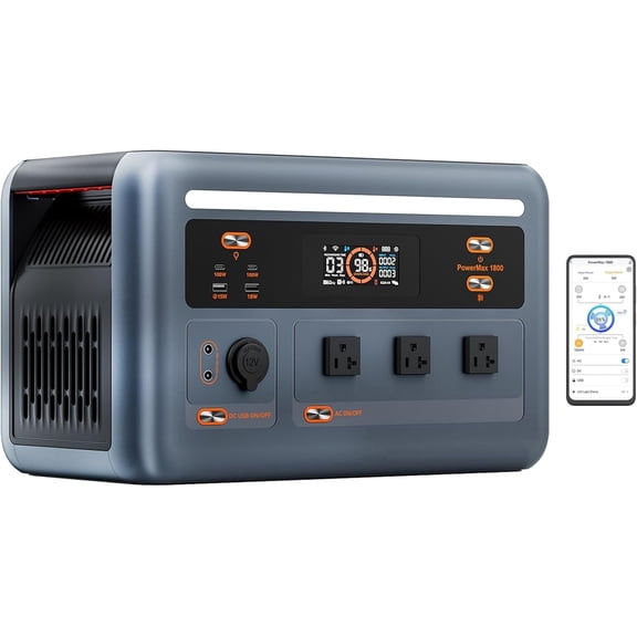OSCAL Solar Generator PowerMax 1800 (2025 New), 1024Wh LiFePO4 Battery Generator with 3 AC Outlets (3200W Surge), 700W AC Charging & 800W Solar Charging, APP Control Power Station for Home Backup