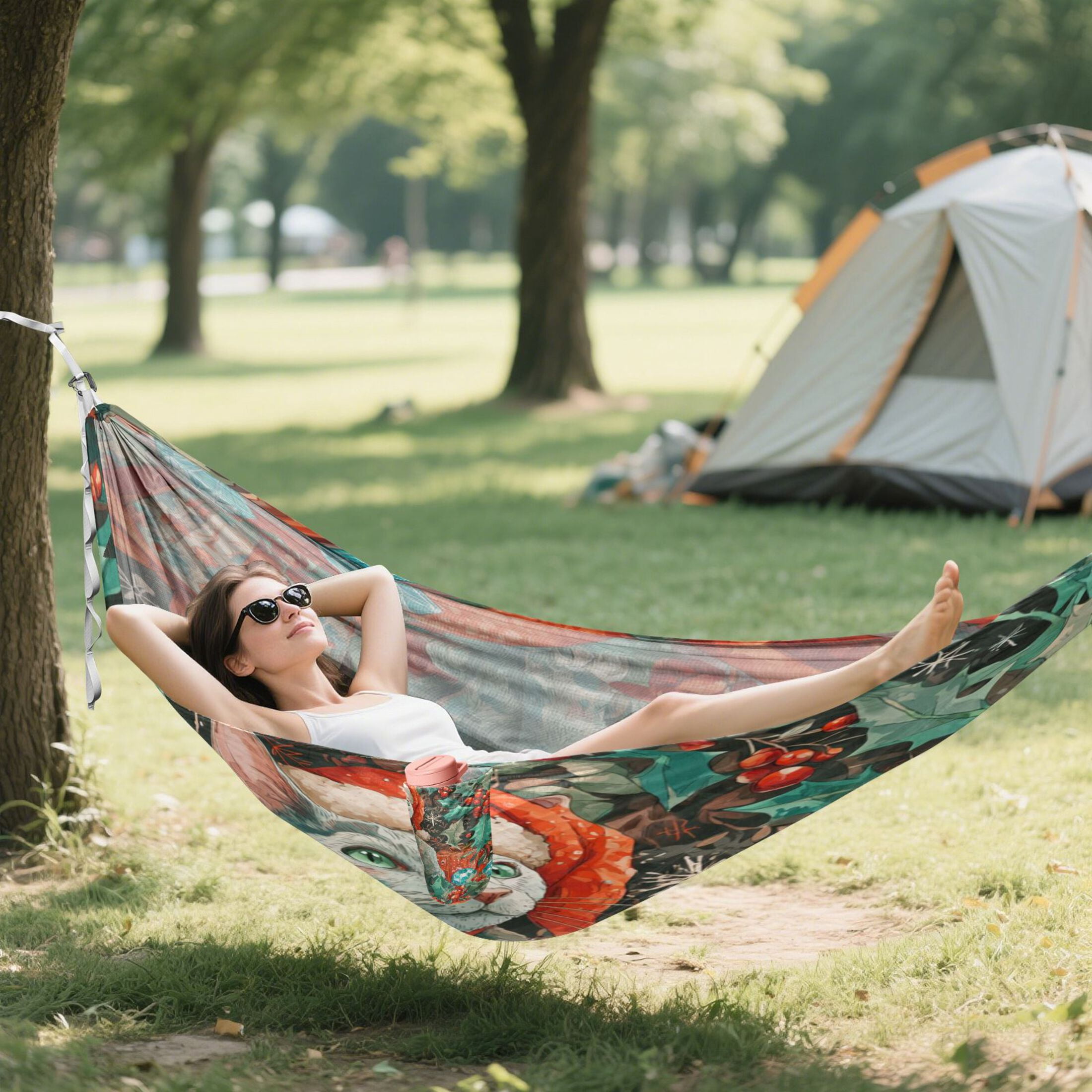 Hammock Camping Hammock Nylon Portable Hammock Travel Camping Hammock Warm Christmas Blue Cat