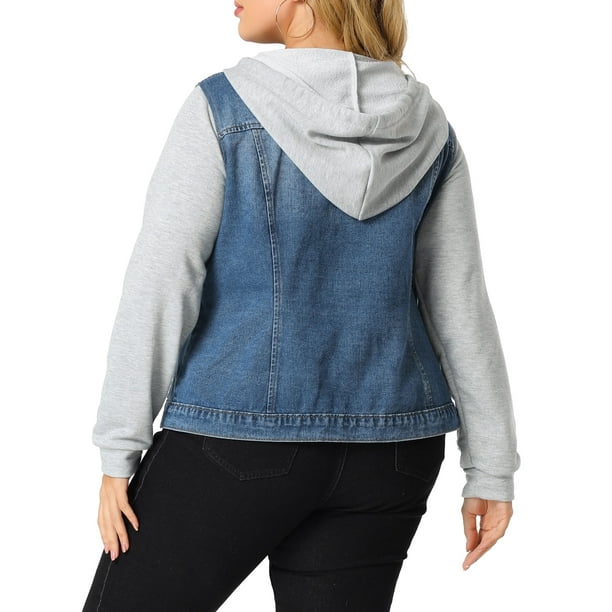 Agnes Orinda Women's Plus Size Layered Hood Denim Jacket