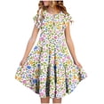 thumbnail image 1 of EGNMCR Robe à Manches Courtes à Col Rond Robe d'Été pour Filles à Imprimé Floral Manches Courtes à Volants avec Poches Robe à Col Rond Imprimée pour Enfants Fille Robe en Polyester, 1 of 5