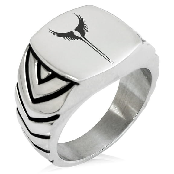 Stainless Steel Rise of the Valkyrie Chevron Pattern Biker Style Polished Ring