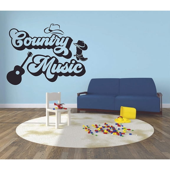 Country Music Lettering Text Guitar Wall Decals Cowboy Cowgirl Cowboy Boots Music Festival Concert Wall Art Designs Decor Vinyl Stickers For Cars Rooms Windows Bedroom Decoration Size (8x10 inch)