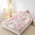 thumbnail image 4 of Feelyou White Rabbit Bunnies Twin Sheet Sets, Romantic Pink Rose Twin Fitted Sheet, Dreamy Moon Flat Sheet, Microfiber Room Decor, 3-Piece, 4 of 7