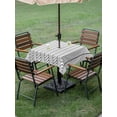 thumbnail image 4 of Outdoor Tablecloth with Umbrella Hole for Patio/Picnic/Party/Camping, White Geometric Waterproof Table Cloth Square Cover Washable, Modern Minimalism Black Striped Lines (60"x 60"), 4 of 8