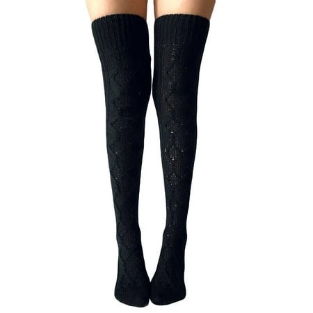 

sdghg Women Cable Knit Stockings Solid Color Knitted Crochet Over-The-Knee Socks Thigh High Leg Warmers