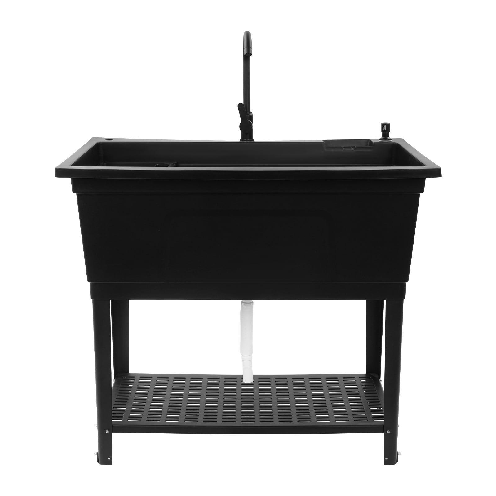 Black PP Kitchen Sink 101.4x60x38cm Independent Heavy-Duty Sink Household Multifunctional Drain Basin